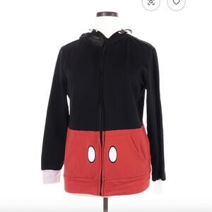Disney XL Black Red Mickey Mouse Zip-Up Ears Hoodie Jacket